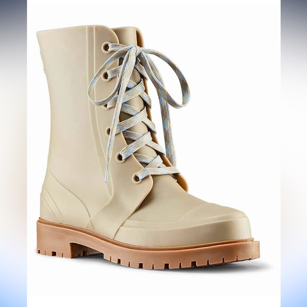 COUGAR MADRID WOMEN RUBBER RAI BOOTS IN DARK CREAM MID HIGH SIZE 8